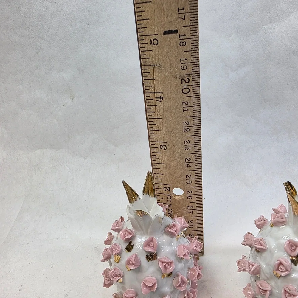 Vtg Salt and Pepper Shakers Pink Rose Gold Pineapple KW3053 Japan FAIR Cond READ